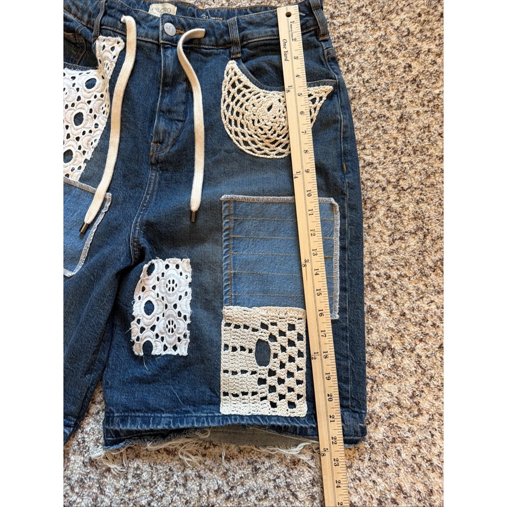 Pilcro Patchwork Shorts Women's  Sz 31 Patchwork Denim Bermuda Shorts Pre-Owned - Picture 8 of 9
